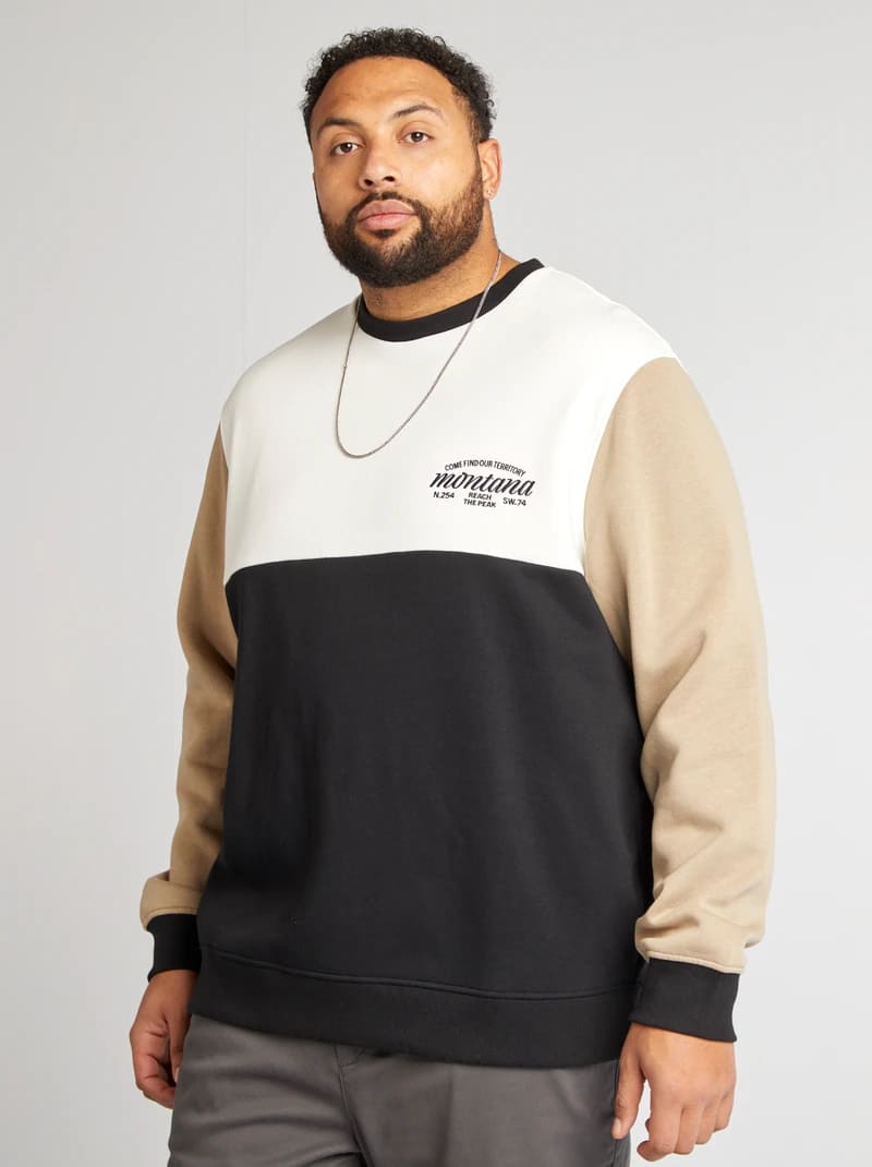 man- white block-color effects fleece sweatshirt